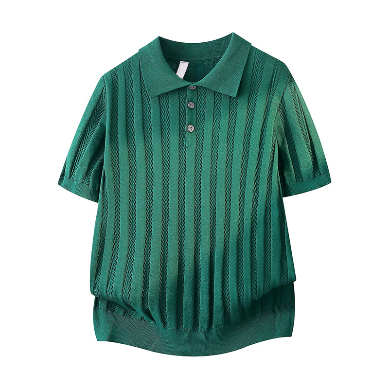Polo camiseta de punto camiseta de manga corta hombre hueso de pescado estampado antiguo viento delgado camiseta de hielo seda de verano fábrica transfronteriza al por mayor