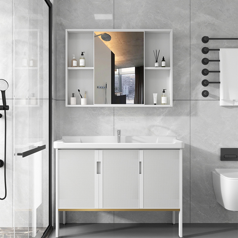 Cuarto de baño de aluminio espacio mostrador lavabo de cerámica moderno minimalista cuarto de baño lavabo gabinete