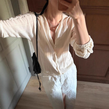 现 韩国设计师nothihg writ*en坑条纹针织开衫韩系女装简约外套