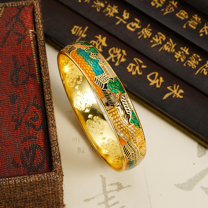 Guochao paisaje palacio viento brazalete muralla oro de arena de Vietnam colorido explosión de transmisión en vivo fábrica al por mayor directamente para el viento de China