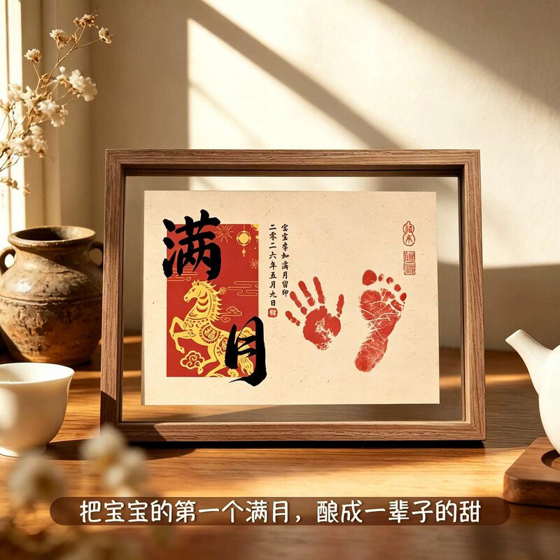 Baby's First Birthday Celebration Hand and Footprint Keepsake, 100-Day Commemorative Hand and Footprint Art, Ceremonial Baby Photo Frame Props Arrangement Baby's First Birthday Celebration Hand and Footprint Keepsake, 100-Day Commemorative Hand and Footprint Art, Ceremonial Baby Photo Frame Props Arrangement