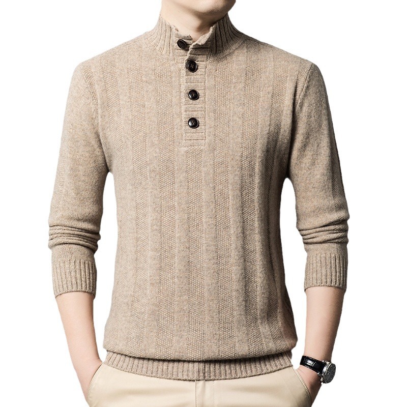 Pull en laine à col mi-haut pour homme, décontracté, à capuche, à manches longues, tendance, hiver 2024_voghion.com