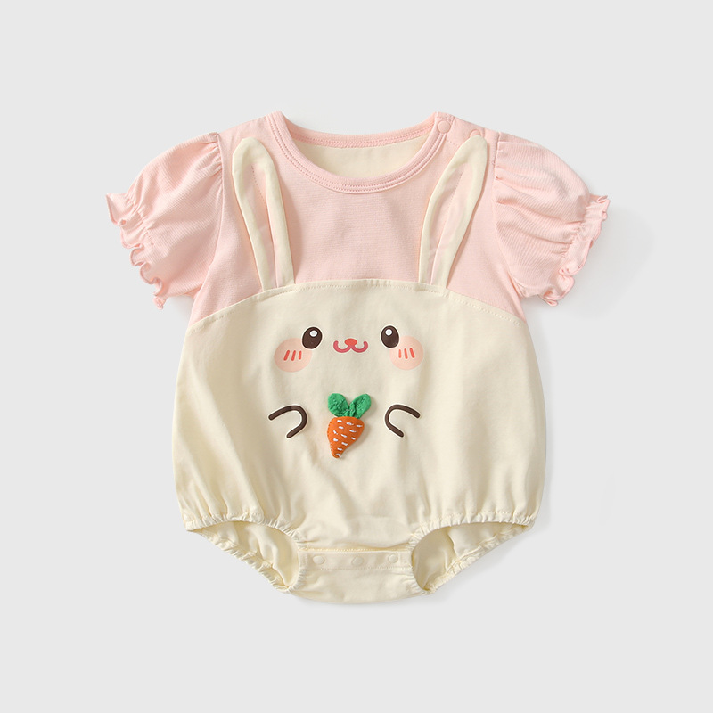 赤ちゃんのお尻の服の夏の薄いタイプの新生児の赤ちゃんの半袖の三角の服のかわいい大根の超萌えの外出の服