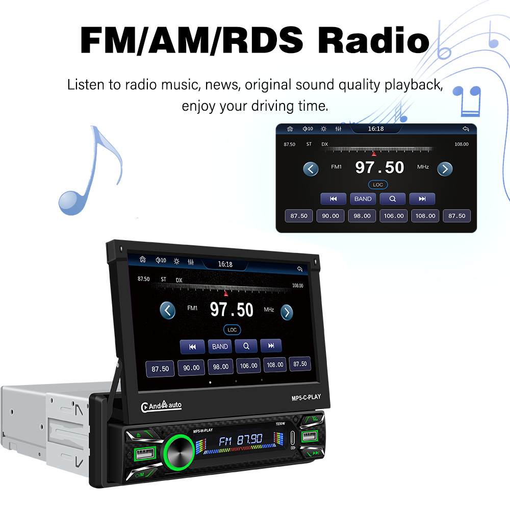 7inch Hd Electric Retractable Touch Screen Universal Device Type-C Fast Charging Apple Carplay Connection 7230W