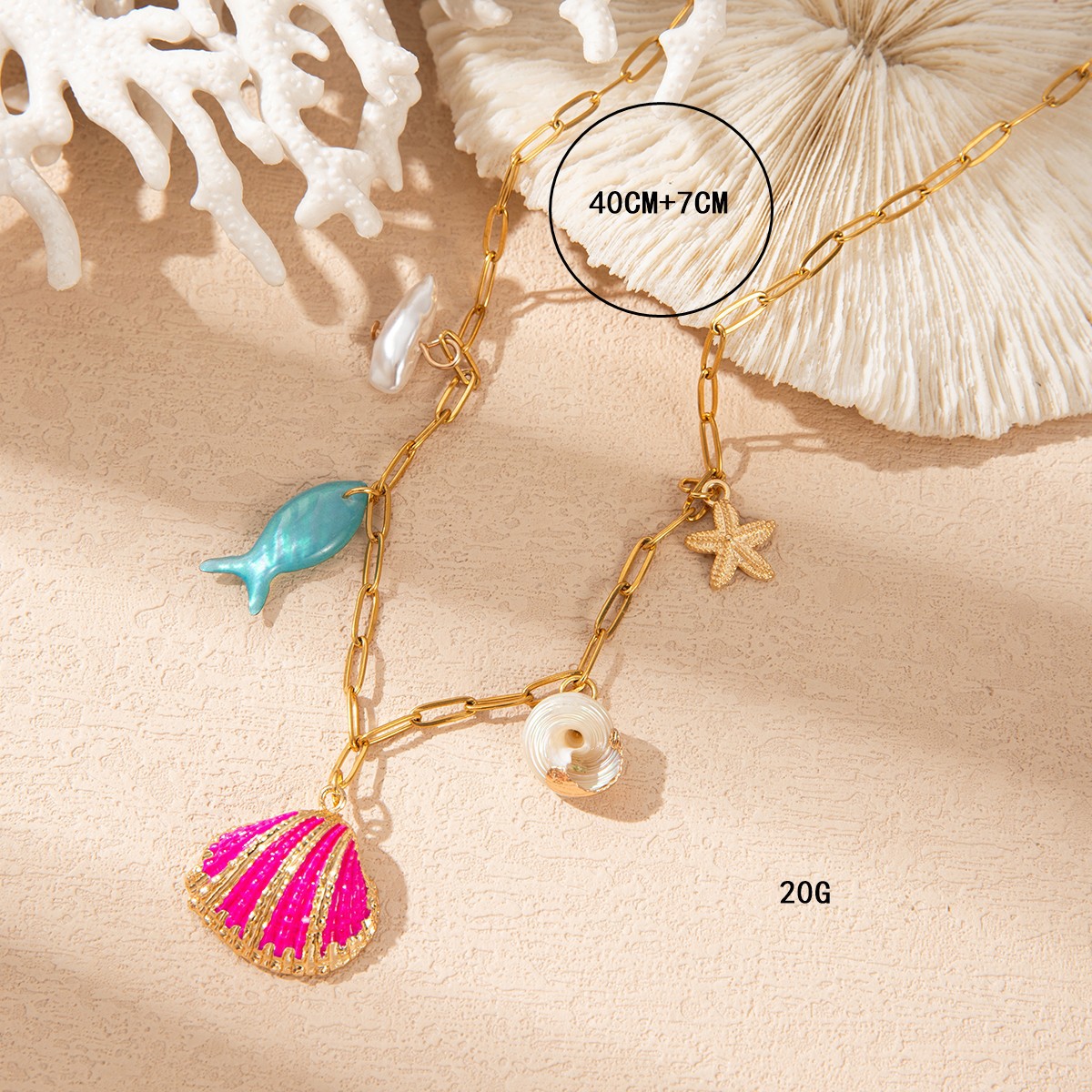 Layered Necklaces, Multi Charms Necklace Classification 304 Stainless Steel Chain Material Wholesale Jewelry Marine Style Conch Shell Fish 304 Stainless Steel 18K Gold Plated Plating Paperclip Chain Cable Chain Layered Necklaces Multi Charms Necklace