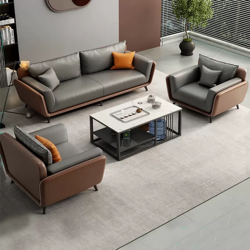 办公室沙发茶几组合皮质休息区三人位商务会客接待室简约办公沙发