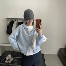 清仓不退换 秋冬慵懒风简约百搭显瘦气质连帽开衫保暖毛衣A08815