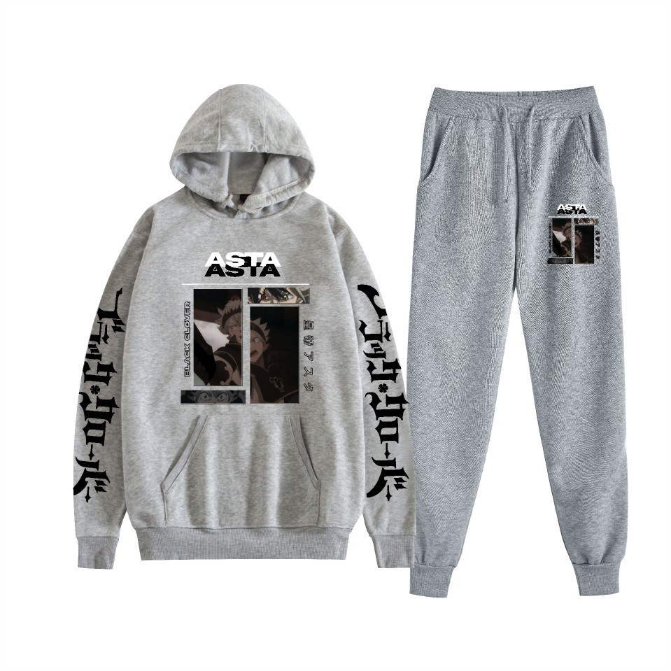 Traje de suéter con capucha suelto de dos piezas de trébol de cuatro hojas negro para hombres y mujeres con estampado de letras nuevas transfronterizas