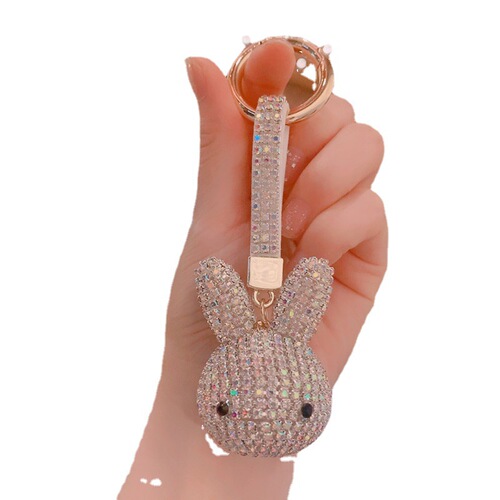 Korean creative full diamond keychain rabbit keychain with diamond jewelry fashion car keychain chain ladies gift