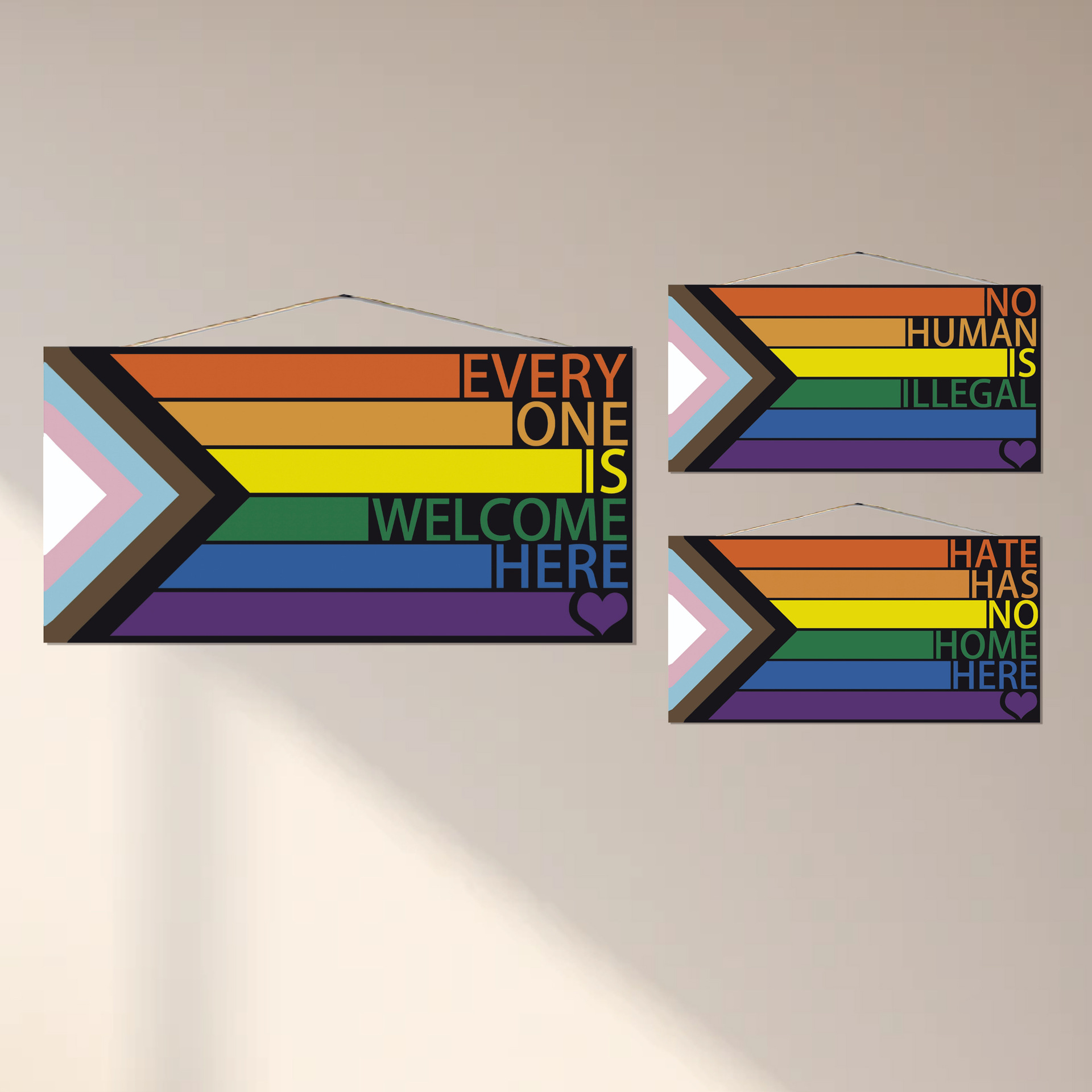 Cross-Border Wall Decoration Wall Hanging Rainbow Flag Welcome Door Sign Wooden Hanging Sign Home Decoration Wooden Sign Wall Decoration