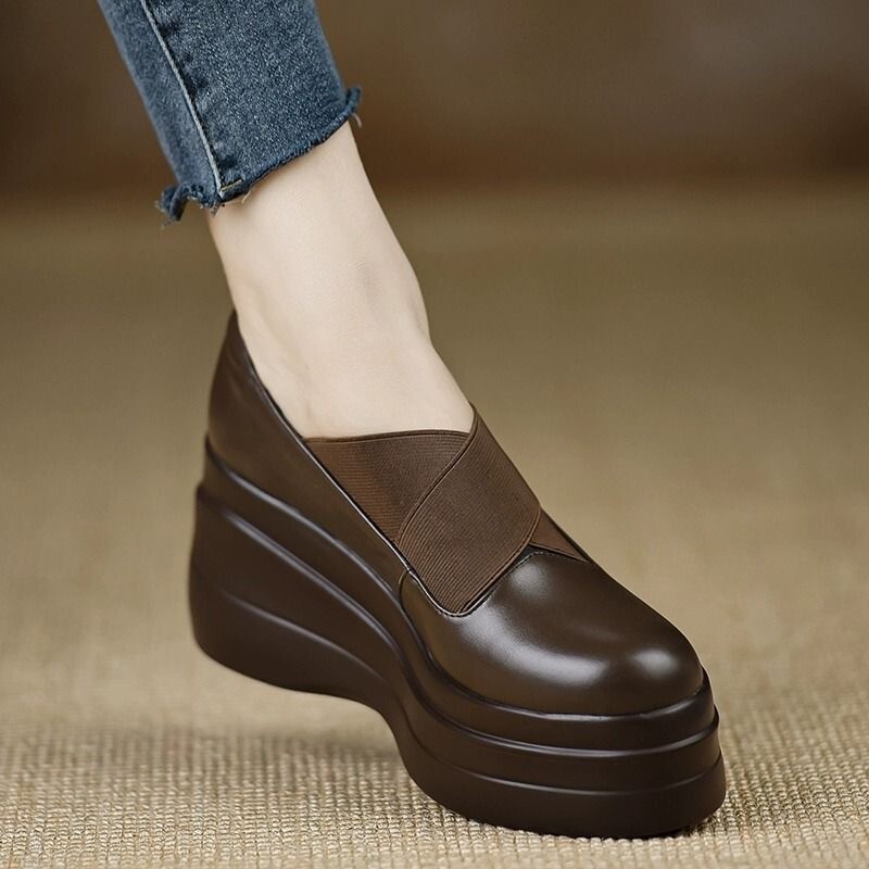 Comfortable Thick-Soled Platform Loafers 2026 New Spring and Autumn Versatile Wedge Leather Shoes for Women, Slimming High-Heeled Single Shoes Comfortable Thick-Soled Platform Loafers 2026 New Spring and Autumn Versatile Wedge Leather Shoes for Women, Slimming High-Heeled Single Shoes
