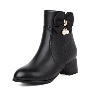 Sweet Bow Beaded Spring and Autumn Boots Short Ladies' Boots Rider's Boots Thick Mid-Heel Shoes Foreign Trade Supply Large Size Shoes
