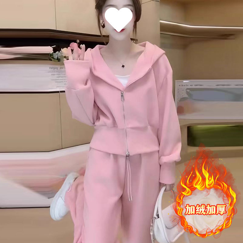 春秋季奶油色系穿搭棉/棉休闲运动套装女网红炸街减龄显瘦|undefined