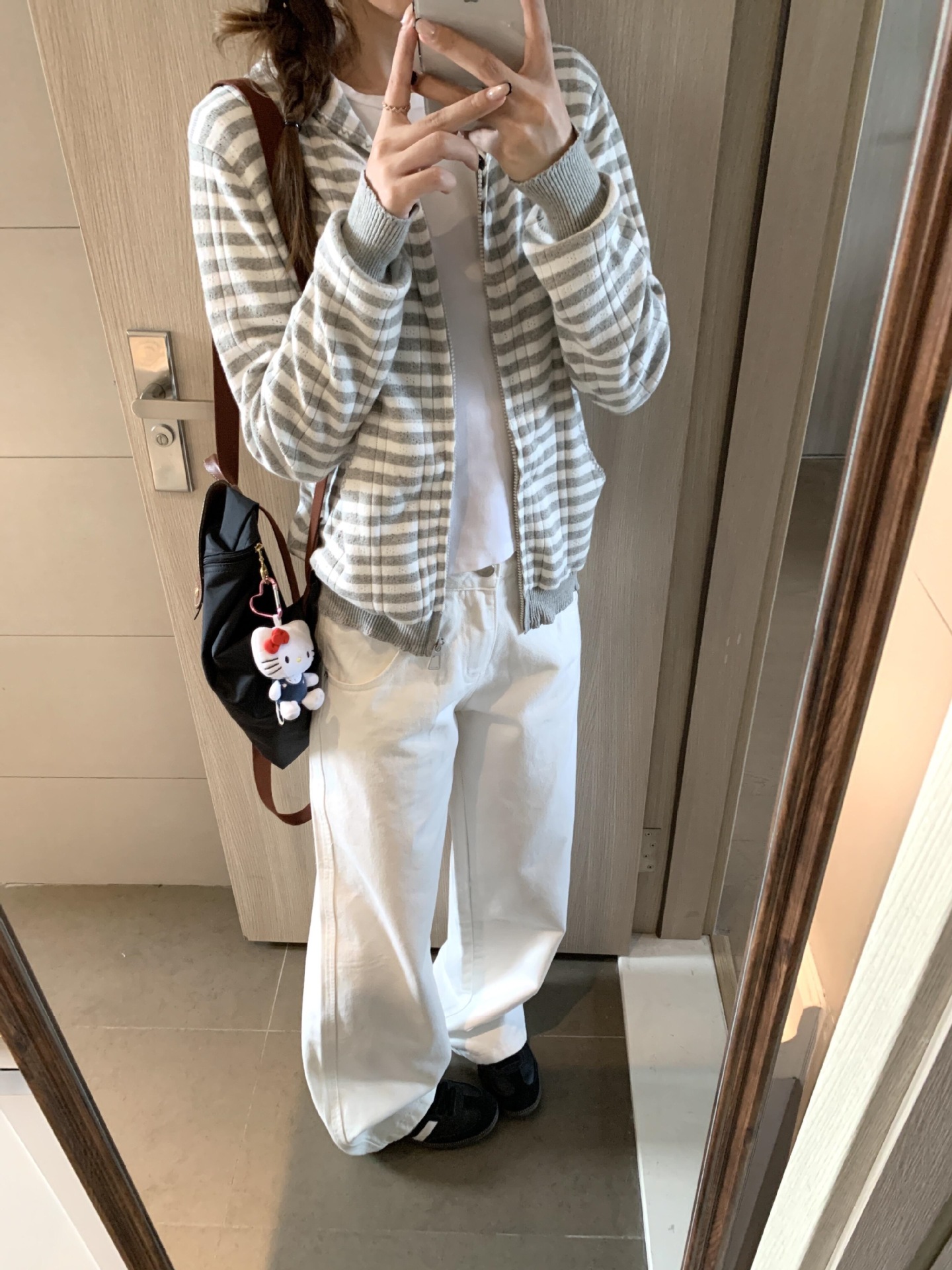 Striped Hooded Long-Sleeved Sweater Jacket for Women Autumn New Korean Style Slim Short Cardigan Top
