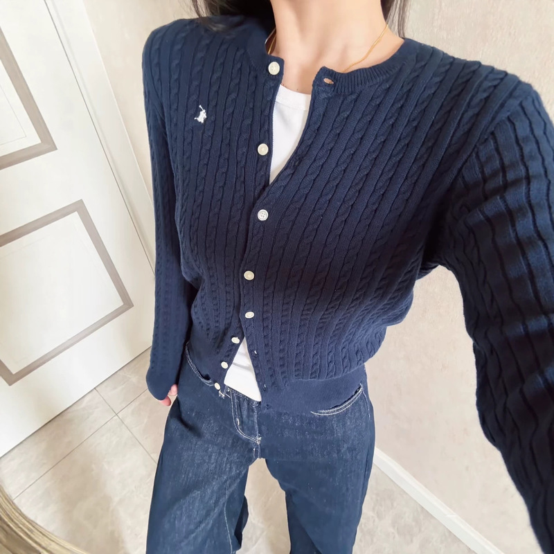 Cross-border Rl Ralph women's sweater with pony logo embroidery, fine cable knit cardigan, classic twisted pattern versatile top, knitted sweater Cross-border Rl Ralph women's sweater with pony logo embroidery, fine cable knit cardigan, classic twisted pattern versatile top, knitted sweater