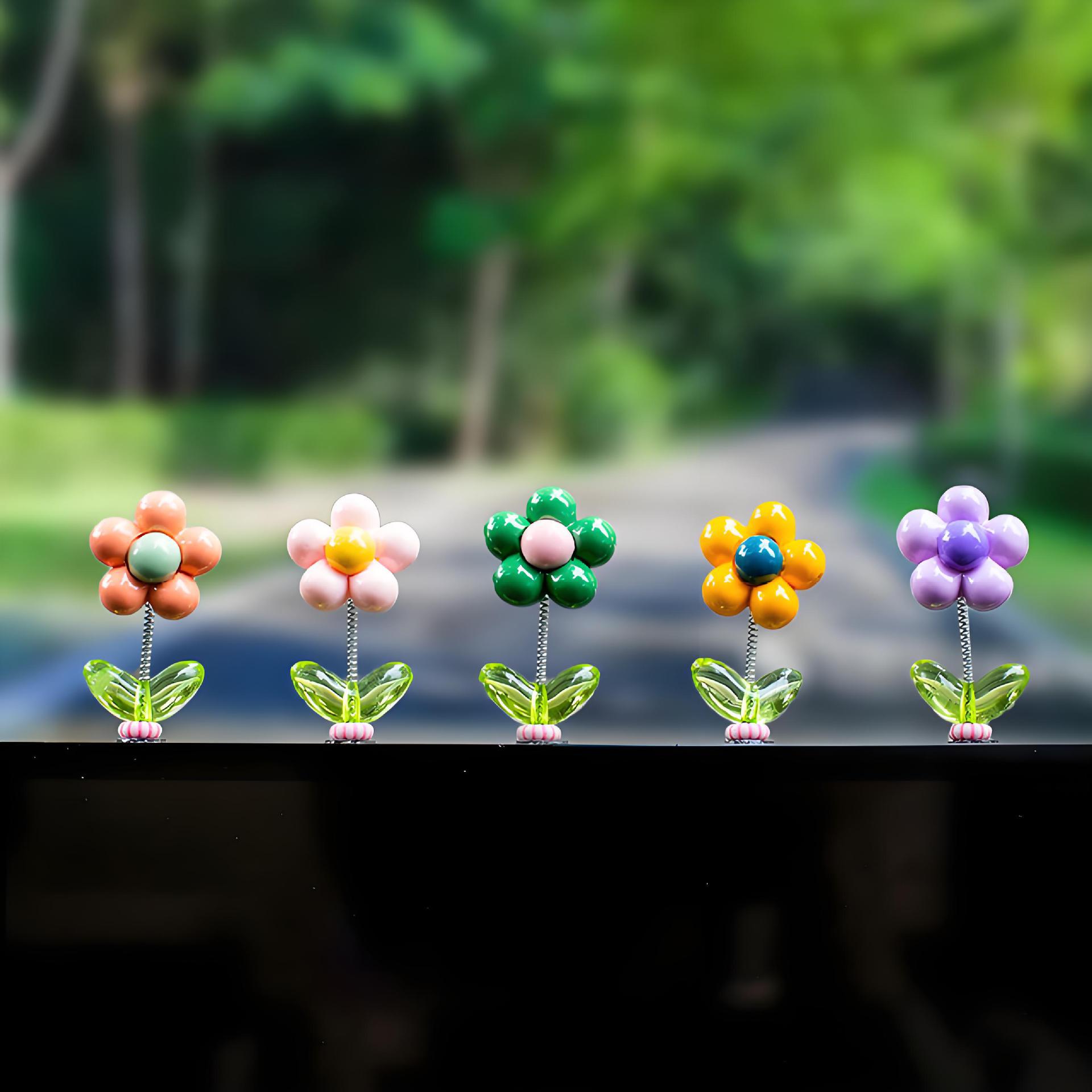 2024 nuevas celebridades de Internet sacudiendo la cabeza, flores de arco iris, lindos adornos de automóviles, consola central de coche, joyas de girasol, swing