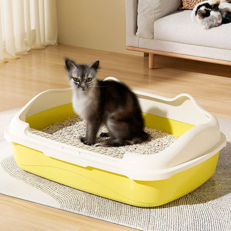 Pet Open Cat Sand Basin semicerrado desmontable anti-derrames excrementos de gatos inodoro de gatos para enviar pala de arena de gatos