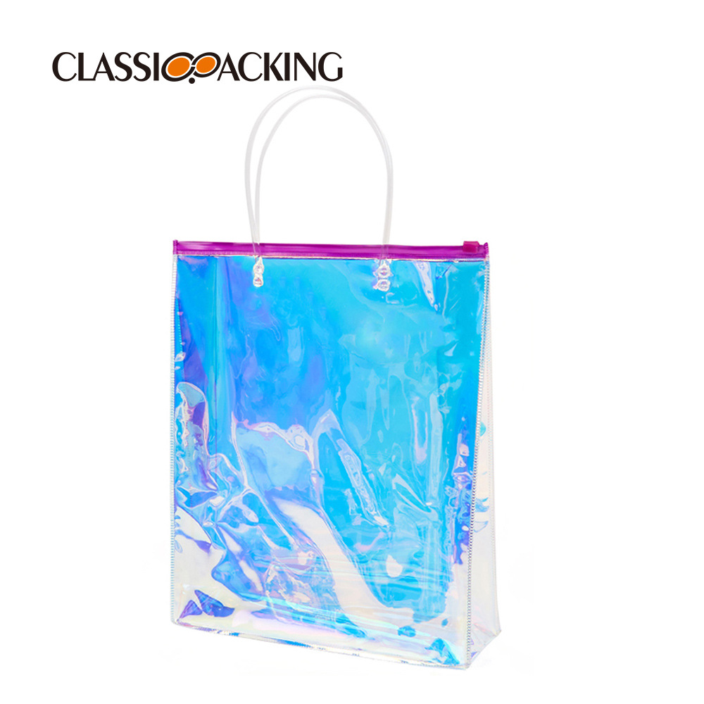 Japonés simple colorido láser bolsa de regalo promocional bolsa de compras PVC material jalea Bolso de Plástico imprimible registro