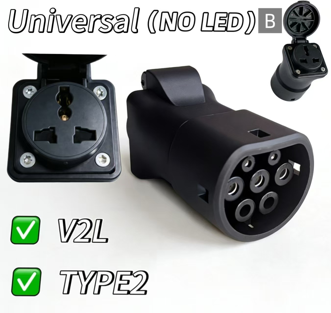 V2L New Energy Vehicle Discharging Gun Type2 European Standard Vehicle-Side Discharging Universal European and British Standard Socket Adapter