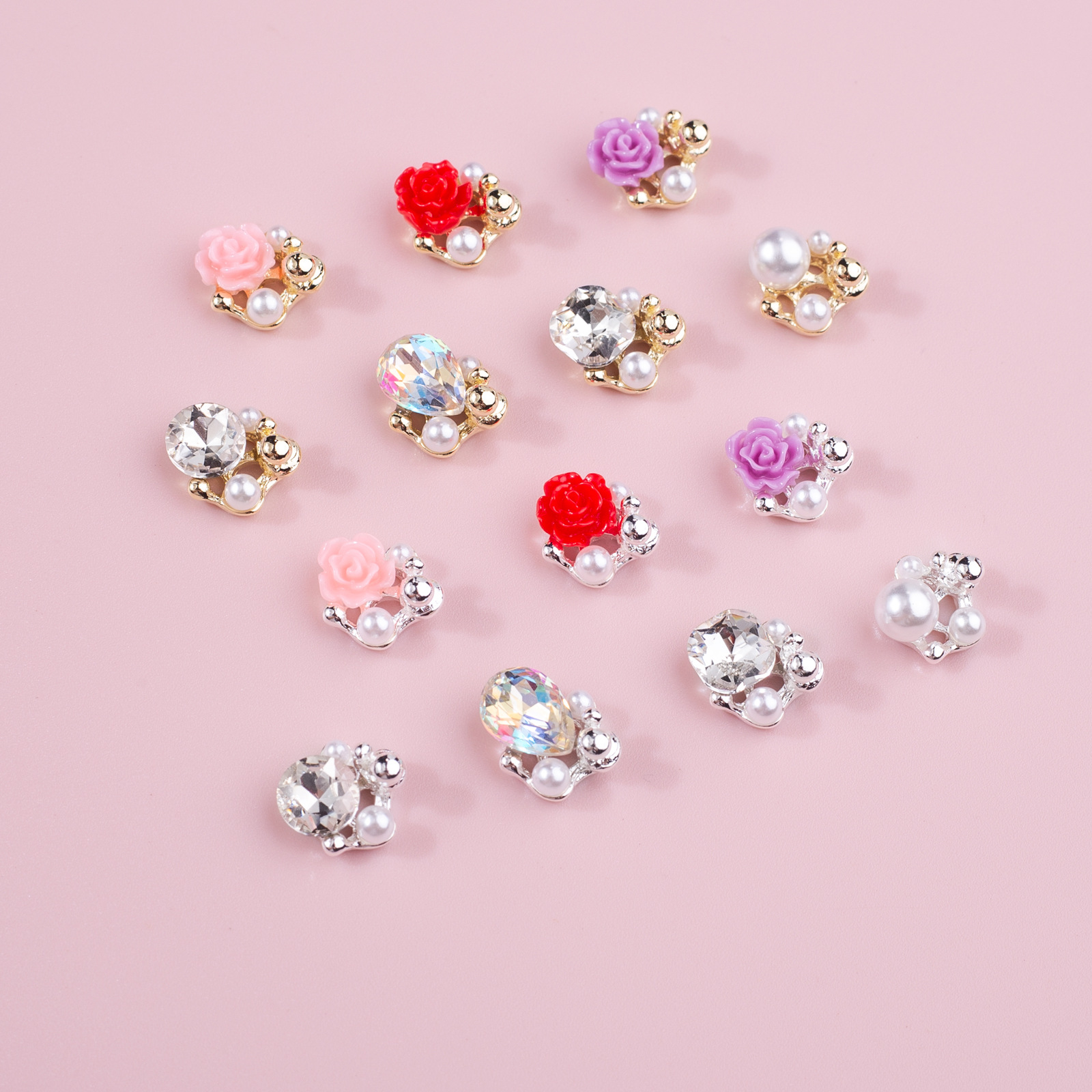 Nueva decoración de uñas, diamantes, camelia, accesorios de uñas, montones de rosas, accesorios de diamantes, uñas, joyas de uñas