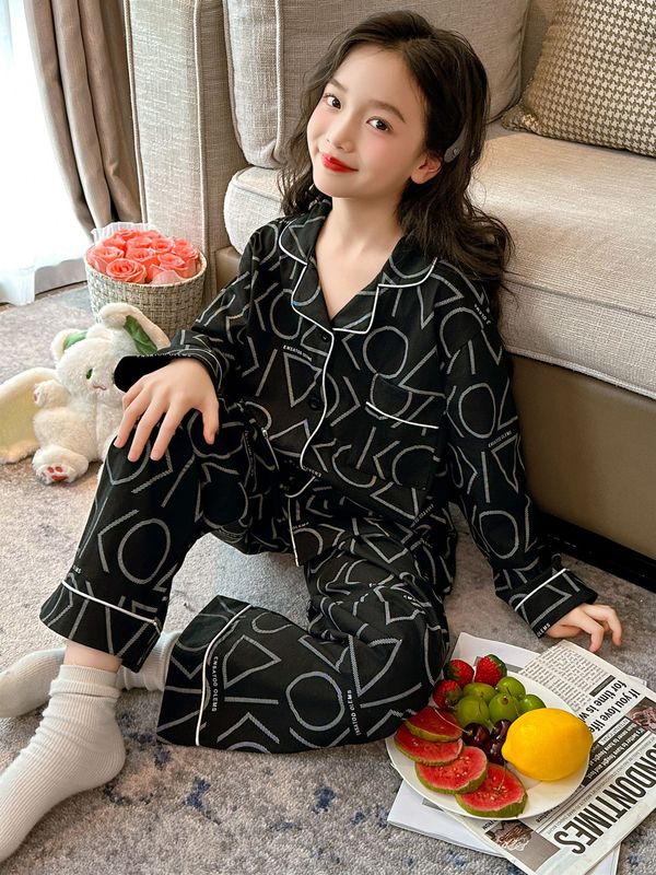 女童高端睡衣春秋2025新款女大童纯棉家居服初中生长袖套装青少年|undefined