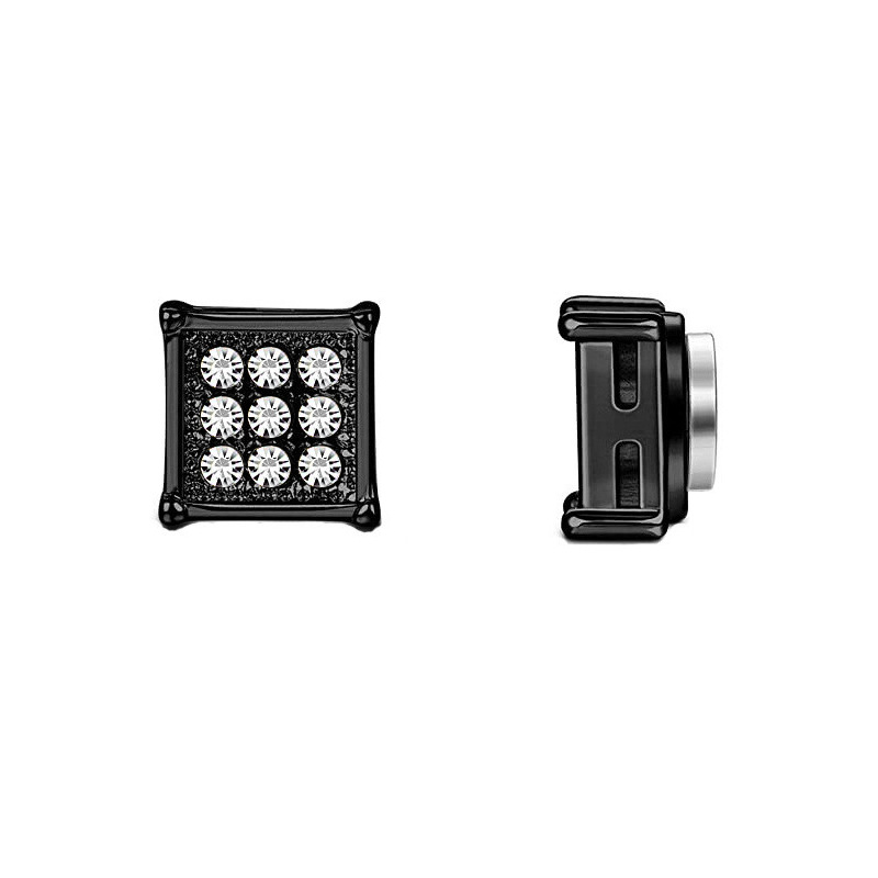 Magnetic Clip On Earrings For Men And Women Non Pierced Stainless Steel With 9 Diamonds Style Jewelry Accessory_voghion.com