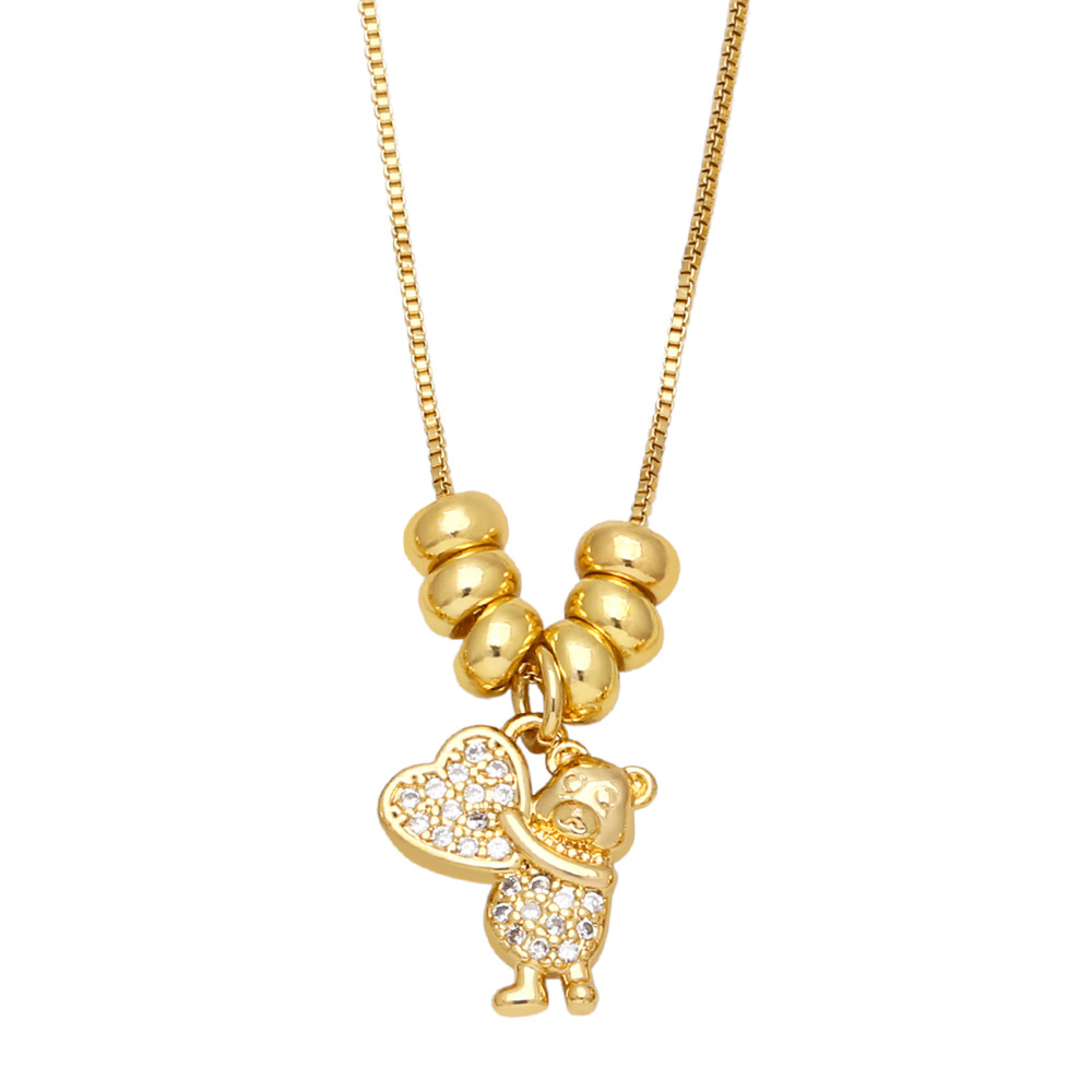 Fashion Simple Cactus Heart Shaped Bear Pendant Clavicle Chain Female