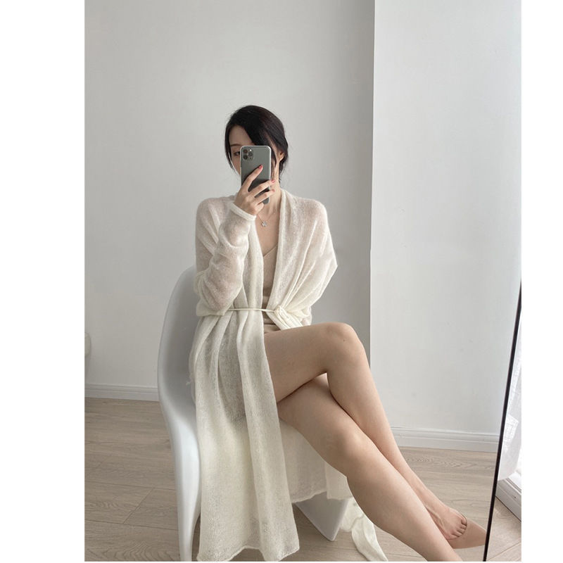 Loose Long Lightweight Knitted Cardigan Design Sense Lace-up Spring Lazy Sun Protection Sweater Coat Fairy