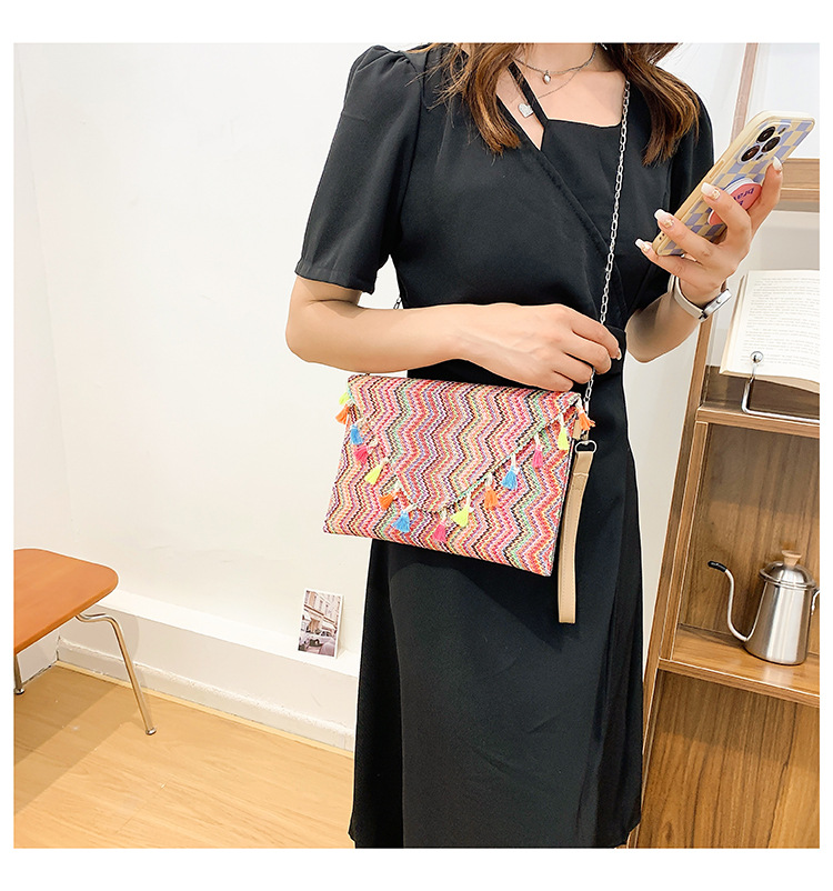 Women's Small Straw Solid Color Streetwear Square Magnetic Buckle Envelope Bag display picture 5