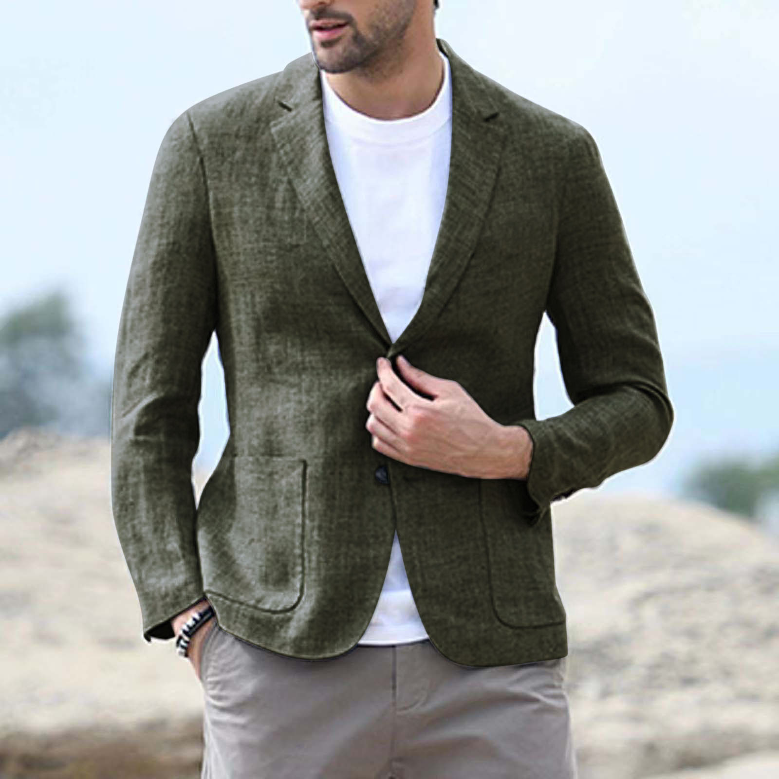 Costume de mode décontracté pour hommes, Blazer d'été en lin pour hommes_voghion.com