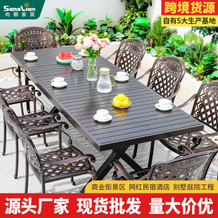 Outdoor Table and Chair Aluminum Alloy Pull-up Table Cast Aluminum Chair Outdoor Garden Villa Engineering Table and Chair Outdoor Dining Table and Chair