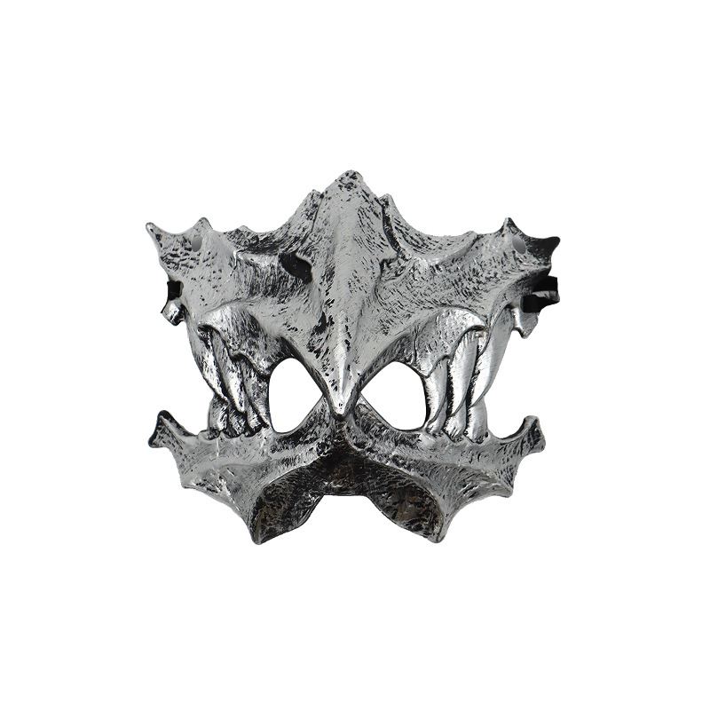 fiesta máscara de esqueleto dientes largos demonio esqueleto mitad cara máscara de lobo detrás máscara gigante disfraz de Halloween