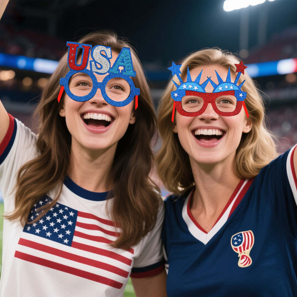 Copa del Mundo gafas banderas rojas, blancas y azules gafas de fútbol americano, canadenses, mexicanos, porristas, refuerzos, props image 2