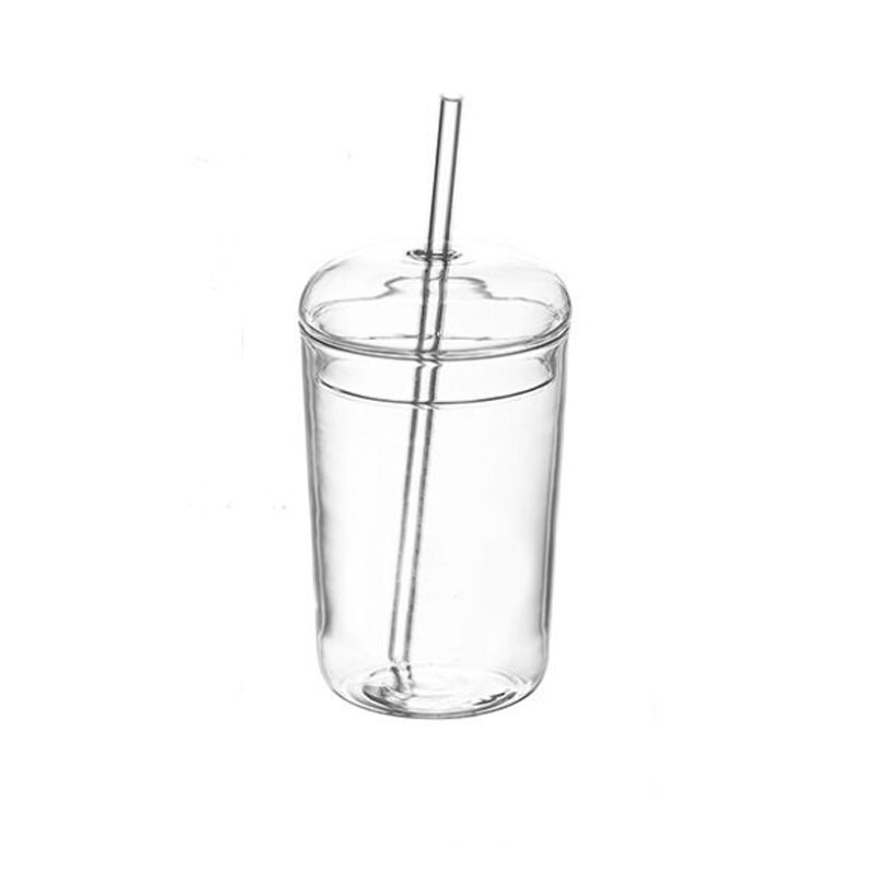 Taza de paja de vidrio transparente de gran capacidad taza de té de leche de jugo de hogar taza de leche de vidrio borosilicato taza de bebida creativa