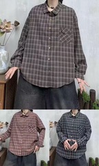 色织棉麻格子阔版衬衫122胸围66衣长