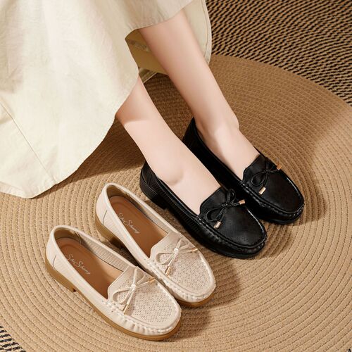 Mom's Shoes Spring Summer Autumn Women's Single Shoes Elder Soft Sole Lightweight Perforated Breathable Anti-Slip Comfortable Leather Shoes 8883 Durable
