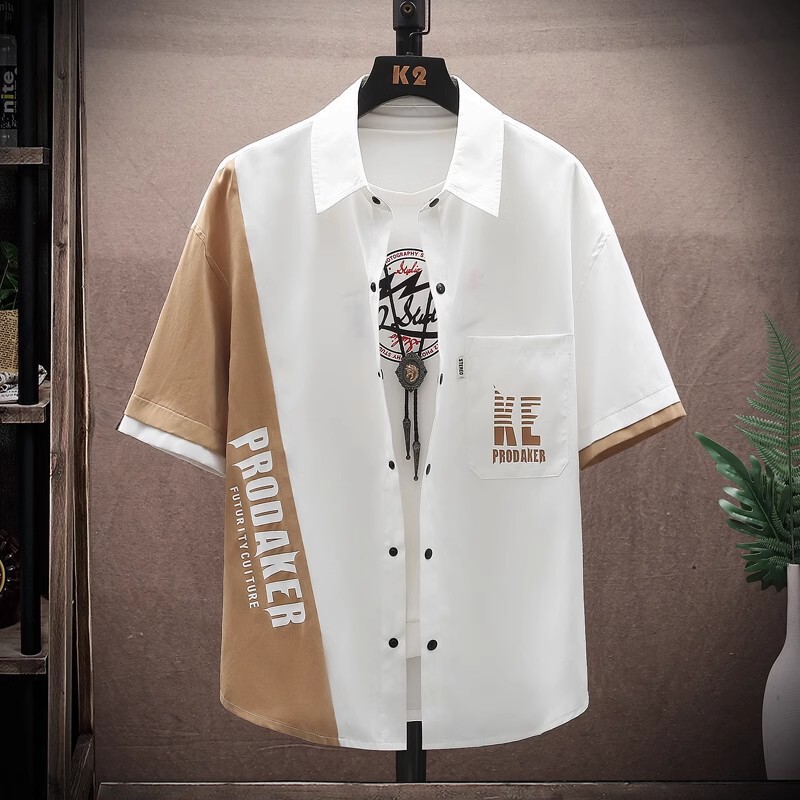 Workwear Short-Sleeved Shirt Men's Summer Thin Loose Contrasting Color Splicing Half-Sleeved Shirt Student Trendy Casual Jacket Workwear Short-Sleeved Shirt Men's Summer Thin Loose Contrasting Color Splicing Half-Sleeved Shirt Student Trendy Casual Jacket