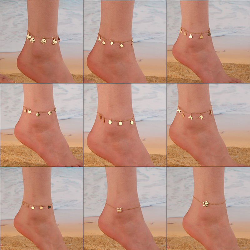 Simple viento metal amor tobillar cadena de oro pequeña y exquisita pie de moda fábrica al por mayor de puntos transfronterizos