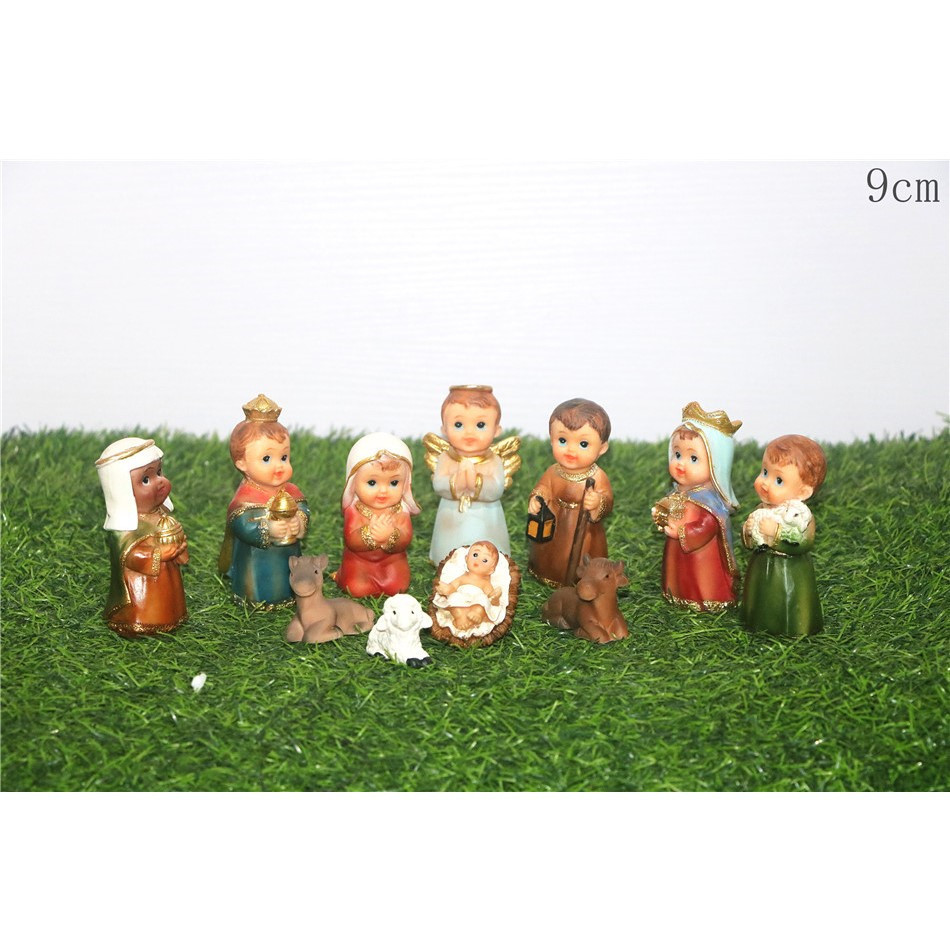 9cm moderno 11 Unids de dibujos animados conjunto pesebre Navidad decoración de Navidad adornos de carácter estatua