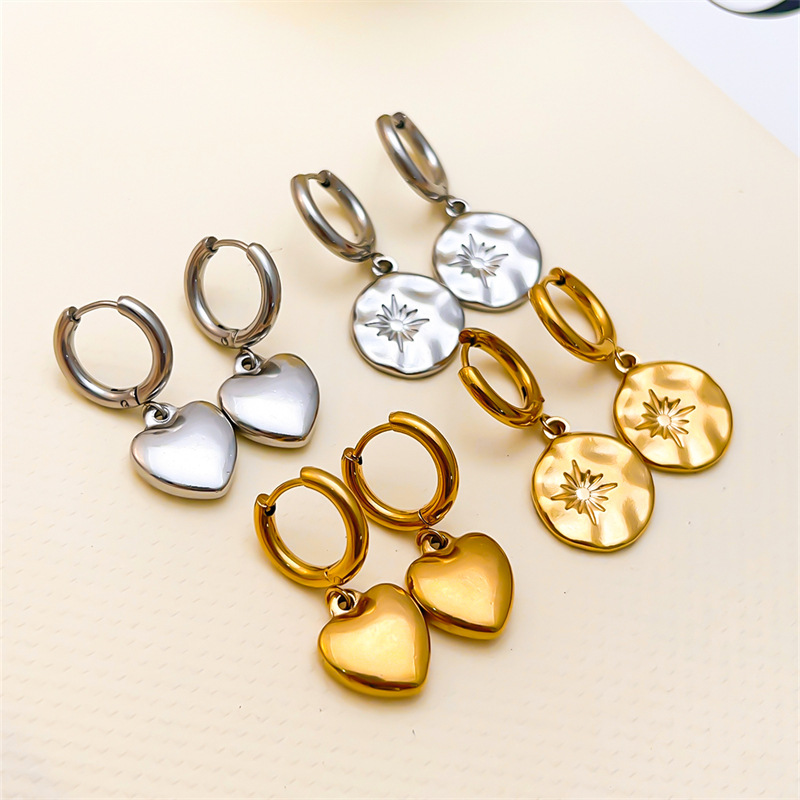 10g Weight 1 Pair Simple Style Heart Shape Plating 304 Stainless Steel Copper Gold Plated Drop Earrings