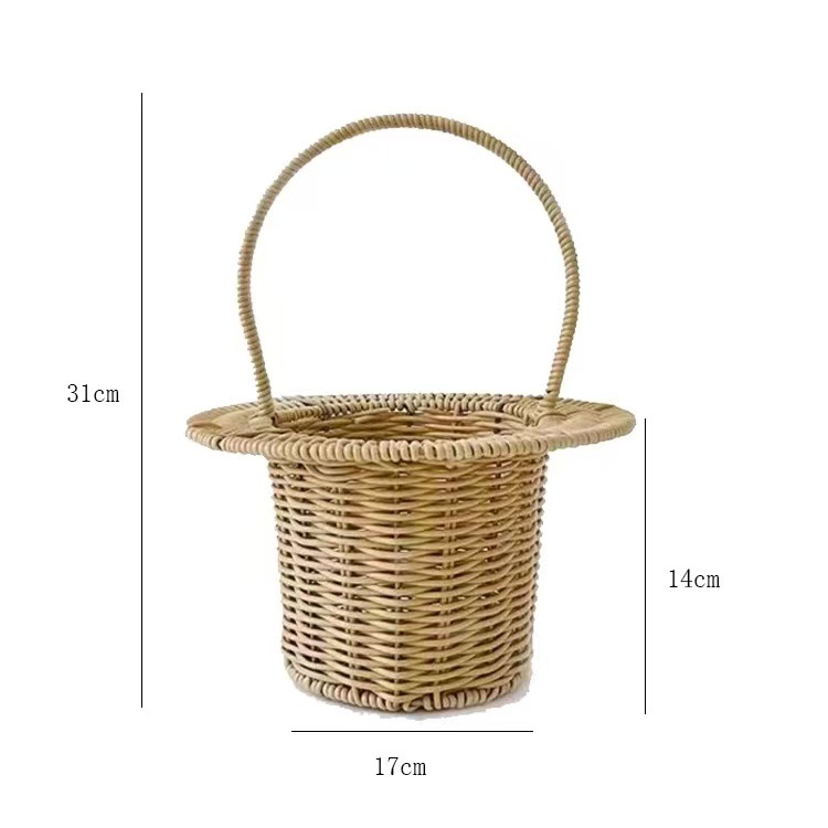 Cesta de hierro tejida a mano para el día del maestro, cesta de flores de mano de ratán de estilo pastoral retro, cesta de arreglo floral para salón, bricolaje