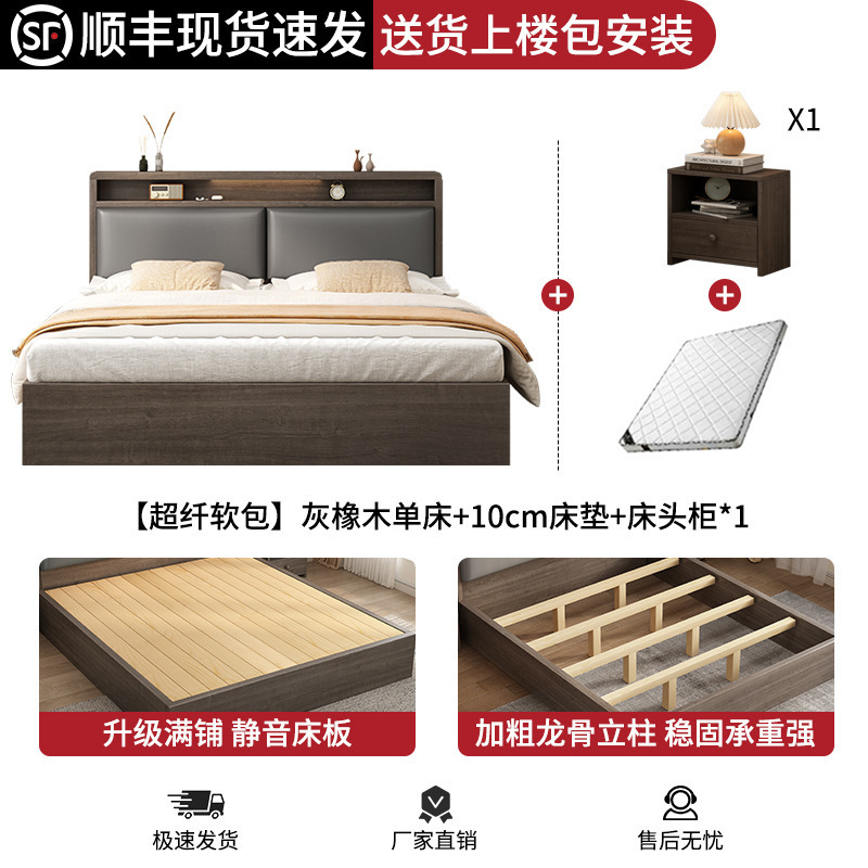 床实木床1米8双人床卧室床出租房用软包床1.5m储物床1米2单人床架|undefined