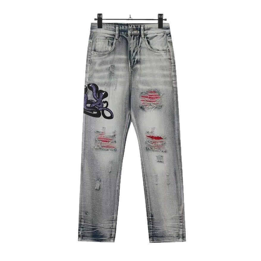 Embroidery Design Spring And Autumn New Trendy Letter Distressed Washed Cool Fashion Casual Straight Pants_mkmklike.com