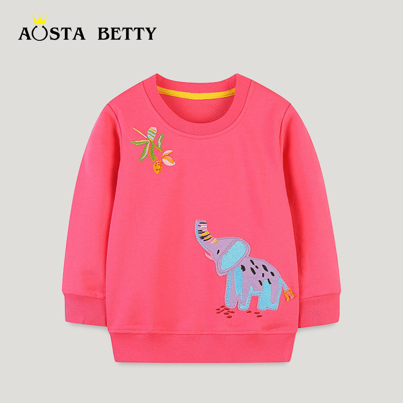 跨境貨源童裝批發歐美風女童長袖衛衣秋季新品兒童可愛刺繡打底衫