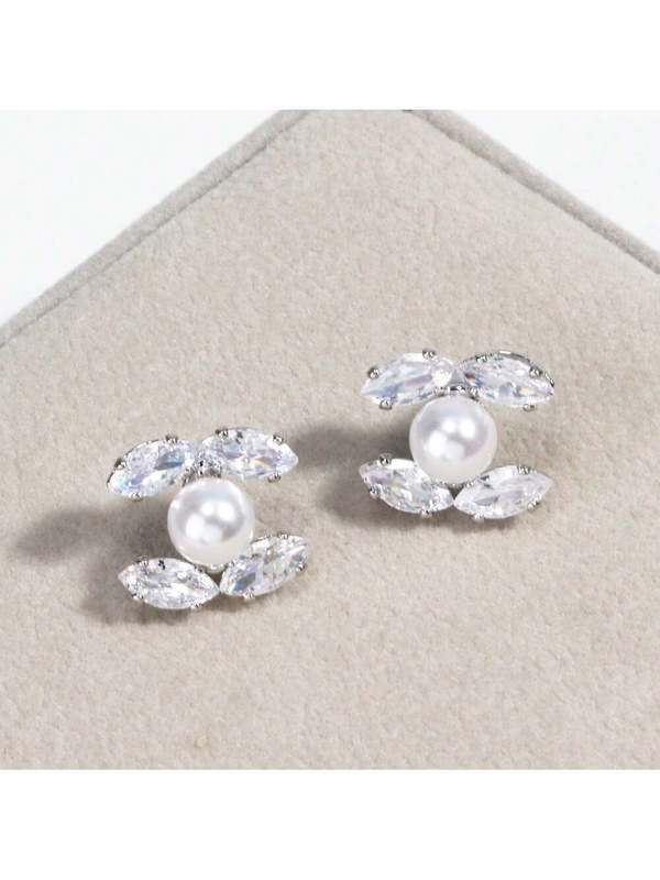 フレンチダブルCパールイヤリング、女性用の小さな香りのイヤリング、多用途の軽い高級本物の金メッキイヤリング、卸売|undefined