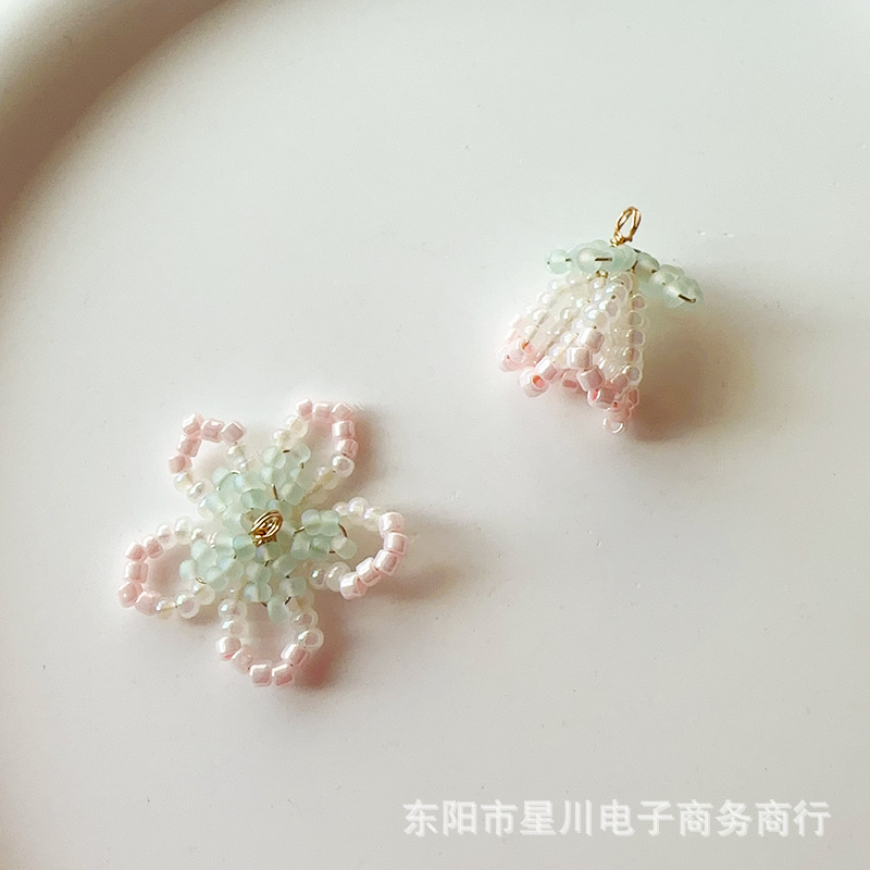 여름 신선한 수제 DIY 그라디언트 작은 복숭아 꽃 마감재 달콤한 원피스 손으로 바느질 장식 액세서리 가공