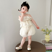 女宝宝2025夏季新款时尚香肩芭蕾花苞裤套装甜美女小童洋气两件套