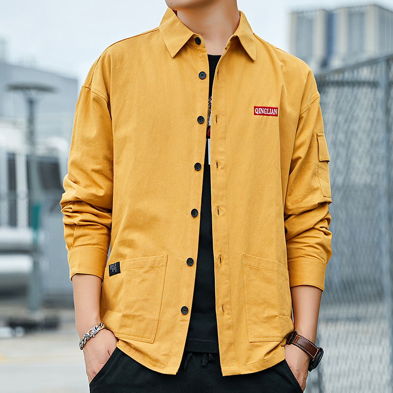 Camisa de manga larga de los hombres de estilo coreano casual capa artística de los hombres ropa de trabajo camisa suelta nueva superior de algodón puro