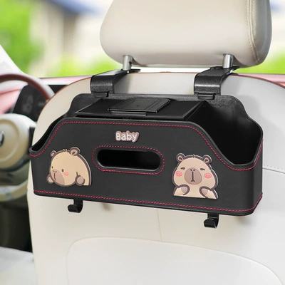 Multifunctional Storage Box Car Seat: Car cup holder/beverage holder - squinting-capi-black-chair-back-multifunctional-storage-box-upgraded-integrated-mobile-phone-holder