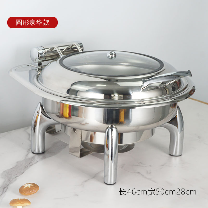 De acero inoxidable de lujo buffet estufa calefacción eléctrica buffet estufa de hotel hidráulico de alimentos cocinados Flip visual olla de aislamiento